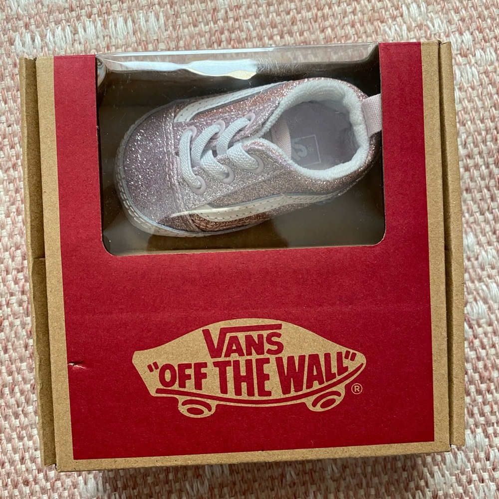 Baby girls pink sparkle vans size 1